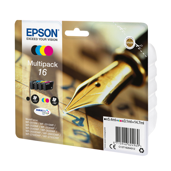  Epson - Multipack Cartuccia ink - 16 - C/M/Y/K - C13T16264012 - C/M/Y 3,1ml cad - K 5,4ml 