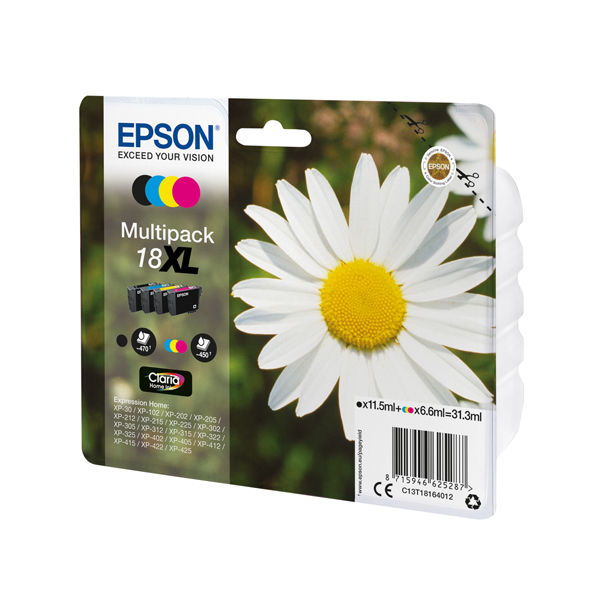  Epson - Cartuccia ink - 18XL - C/M/Y/K - C13T18164012 - C/M/Y 6,6ml cad - K 11,5ml 