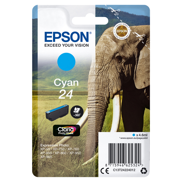  Epson - Cartuccia ink - 24 - Ciano - C13T24224012 - 4,6ml 