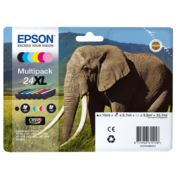  Epson - Cartuccia ink - 24XL - C/M/Y/C CH/M CH/K - C13T24384011 - C/M/Y 8,7ml - C CH/M CH 9,8ml - K 10ml 