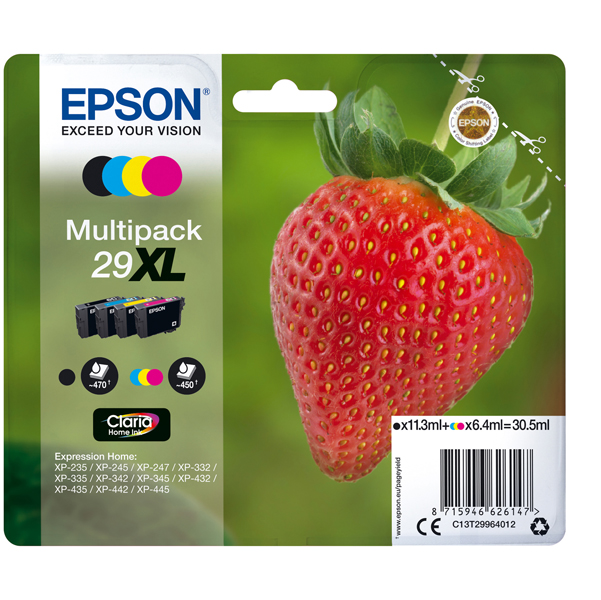  Epson - Confezione Cartuccia ink - 29XL - C/M/Y/K - C13T29964012 - C/M/Y 6,4ml cad - K 11,3ml 