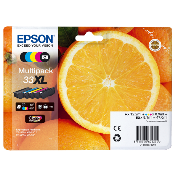 Epson - Cartuccia ink - 33XL - C/M/Y/K/K PH - C13T33574011 - C/M/Y 8,9ml - K 12,2ml - K PH 8,1ml 