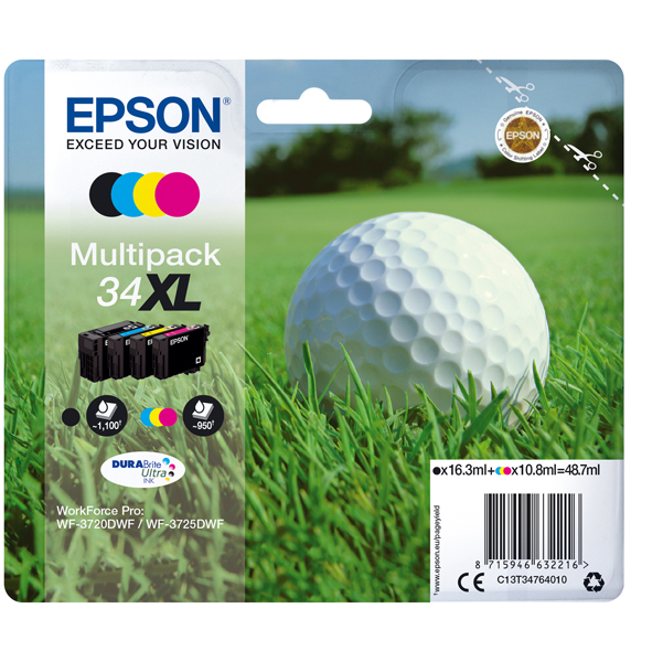  Epson - Multipack Cartuccia ink - 34XL - C/M/Y/K - C13T34764010 - C/M/Y 10,8ml - K 16,3ml 
