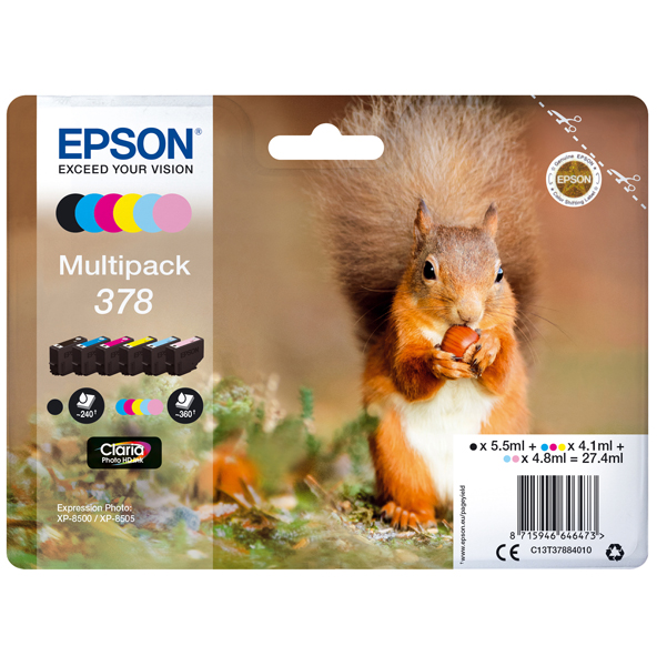  Epson - Cartuccia ink - 378 - C/M/Y/C CH/M CH/K - C13T37884010 - C/M/Y 4,1ml - C CH/M CH 4,8ml - K 5,5ml 