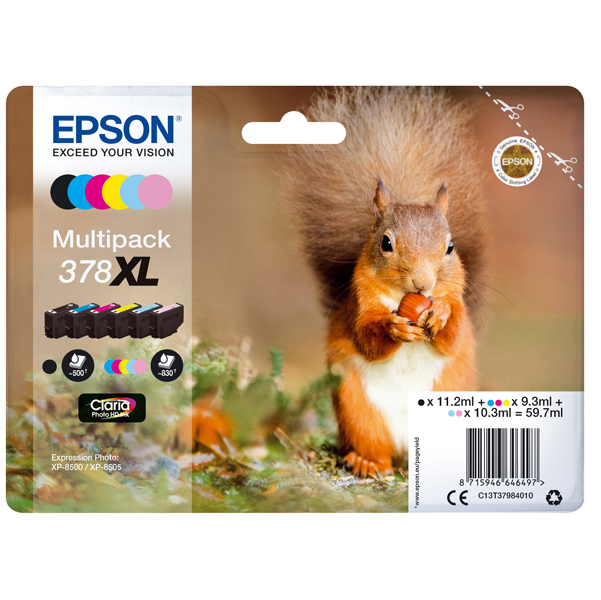  Epson - Multipack Cartuccia ink - 378XL - C/M/Y/C CH/M CH/K - C13T37984010 - C/M/Y 9,3ml - C CH/M CH 10,2ml - K 11,2ml 