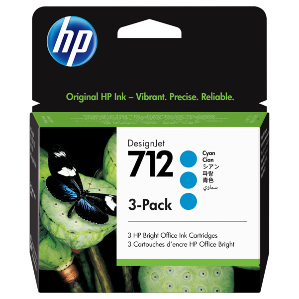 Hp - Conf. 3 Cartucce ink originale - 712 - Ciano - 3ED77A - 29 ml cad 
