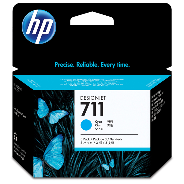  Hp - Confezione 3 cartucce ink originale - 711 - Ciano - CZ134A - 29ml cad 