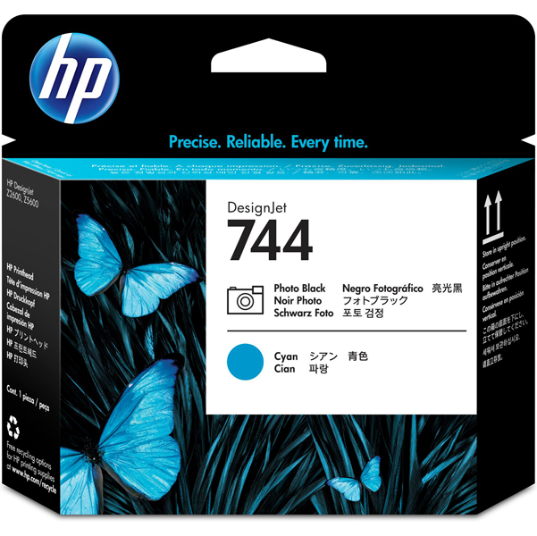  Hp - Testina originale - 744 - Nero fotografico / Ciano - F9J86A - 4ml/cad 