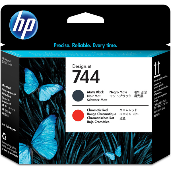 Hp - Testina originale - 744 - Nero opaco / Rosso cromatico - F9J88A - 6ml cad 