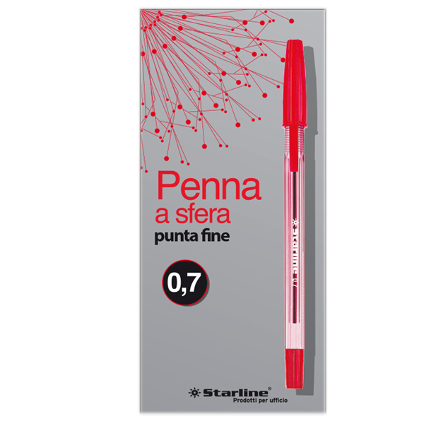  Penna a sfera con cappuccio - punta fine 0,7mm - rosso - Starline - conf. 50 pezzi 
