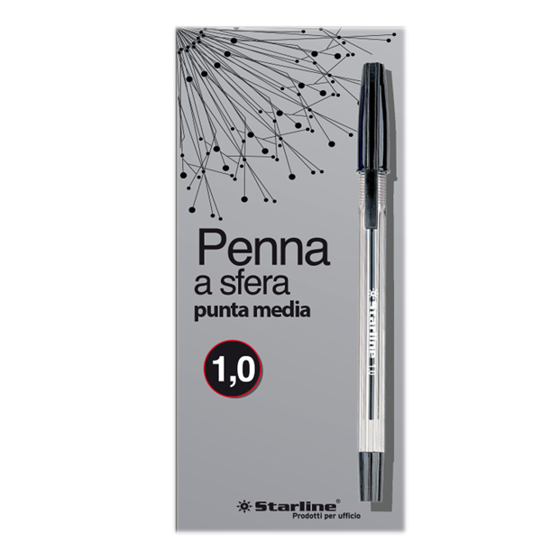  Penna a sfera con cappuccio - punta media 1,0mm - nero - Starline - conf. 50 pezzi 