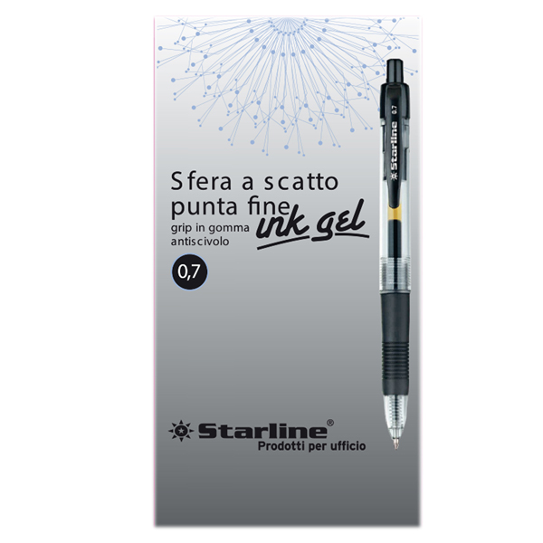  Penna a sfera a scatto con inchiostro gel - punta fine 0,7mm - nero - Starline 
