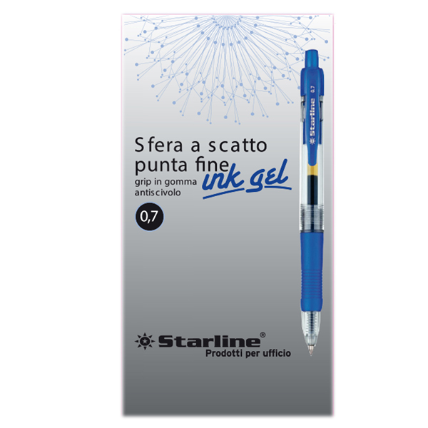  Penna a sfera a scatto con inchiostro gel - blu - punta fine 0,7mm - Starline 