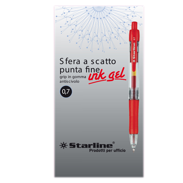  Penna a sfera a scatto con inchiostro gel - punta fine 0,7mm - rosso - Starline 