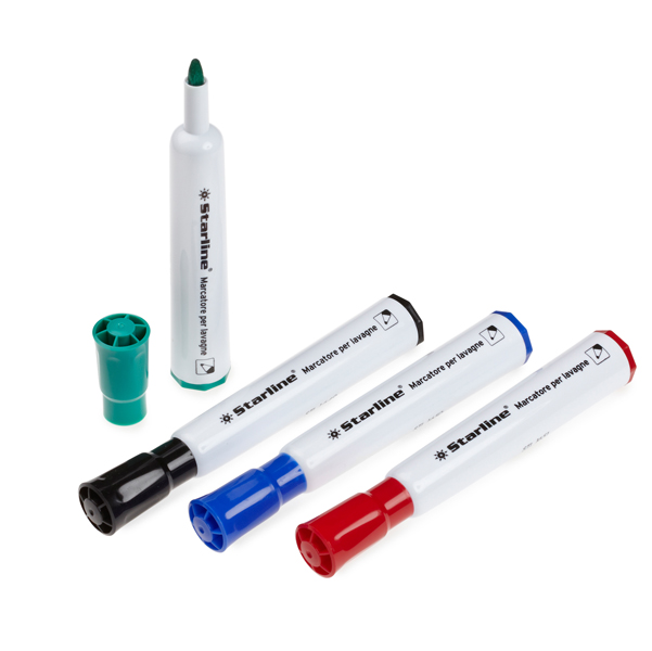  Marcatori per lavagne cancellabili Starline - punta tonda 2,0mm - colori assortiti - Starline - busta 4 pezzi 