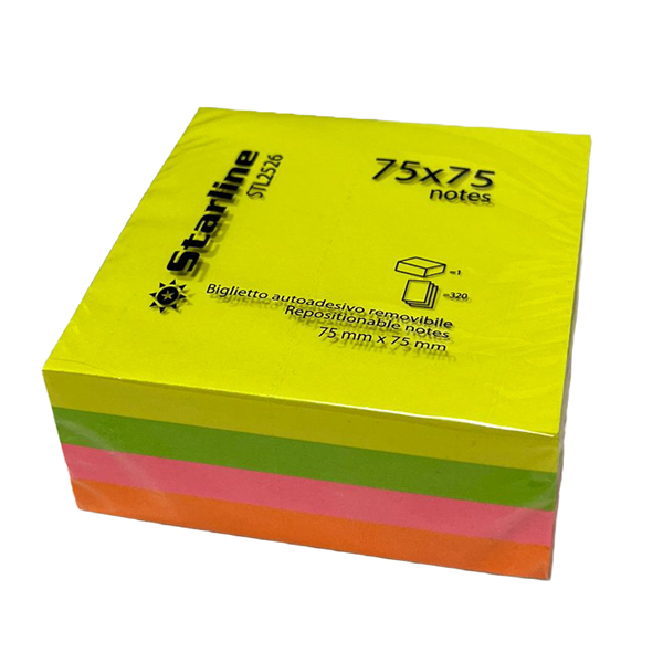  Biglietti adesivi Cubo - assortito neon - 75 x 75mm - 70gr - 320 fogli - Starline 