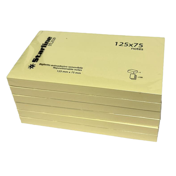  Blocchetto biglietti adesivi - giallo - 75 x 125mm - 70gr - 100 fogli - Starline 