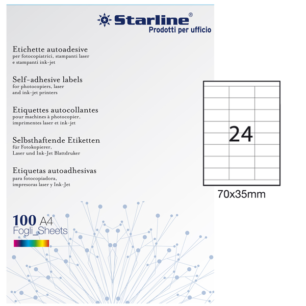  Etichette adesive - in carta - permanenti - 70 x 35 mm - 24 et/fg - 100 fogli - bianco - Starline 