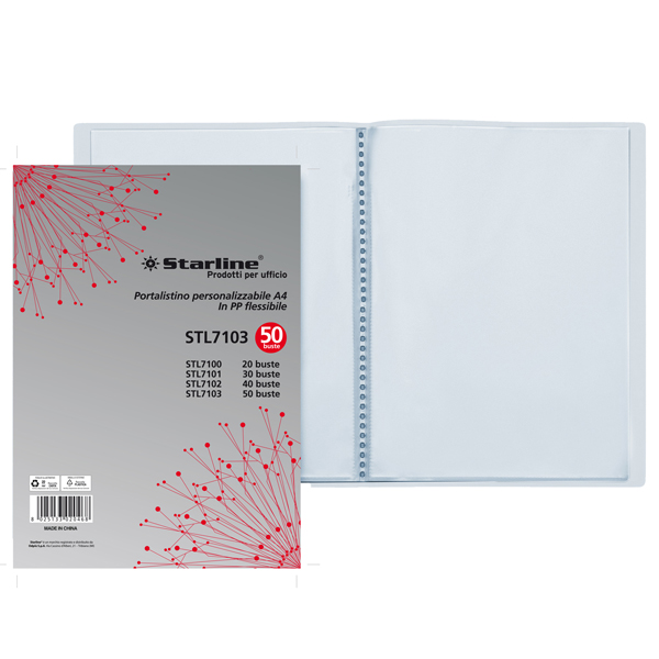  Portalistini personalizzabile - PP - 22 x 30 cm - 50 buste - trasparente - Starline 