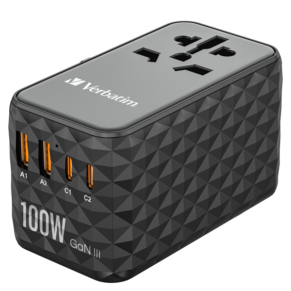  Adattatore da viaggio UTA-06 2x USB-C PD 100W &amp; QC 4+ / 2x USB-A QC 3.0 - Verbatim - 32121 