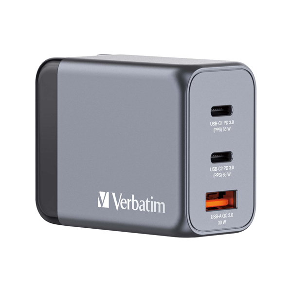  Adattatore da viaggio GNC-65 - 2x USB-C PD 65W, 1x USB-A QC 3.0 65W - Verbatim - 32201 