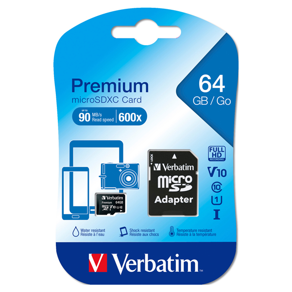  Verbatim - Micro SDXC Classe 10 fino a 45mb/sec - 44084 - 64GB 