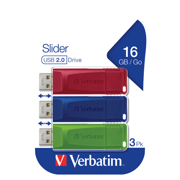  Verbatim - USB Pen Drive 3.2 Gen 1 Drive - 16 GB - rosso/giallo/blu - conf. 3 pezzi - 49306 
