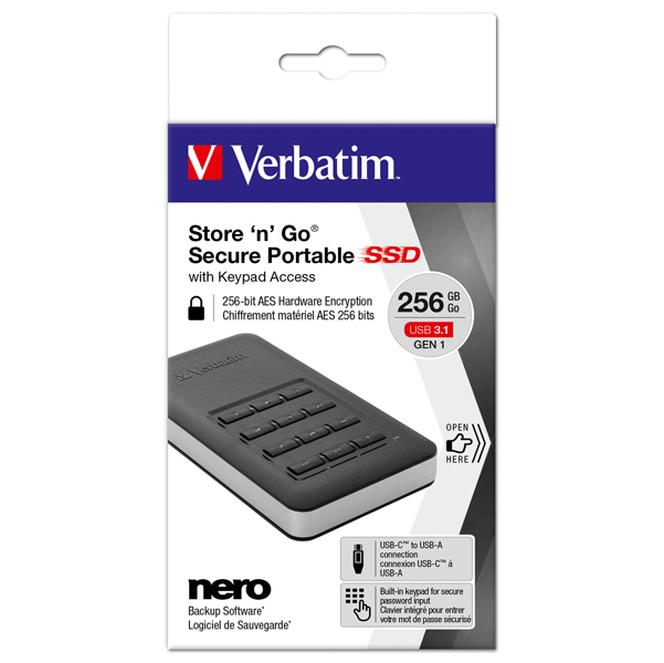  Verbatim - Memoria SSD portatile Store 'N'Go Usb 3.1 - con tastierino numerico - 53402 - 256GB 