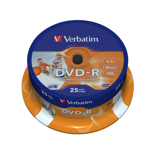  Verbatim - Scatola 25 DVD-R - stampabile - 43538 - 4,7GB 
