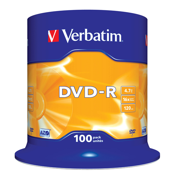  Verbatim - Scatola 100 DVD-R - serigrafato - 43549 - 4,7GB 
