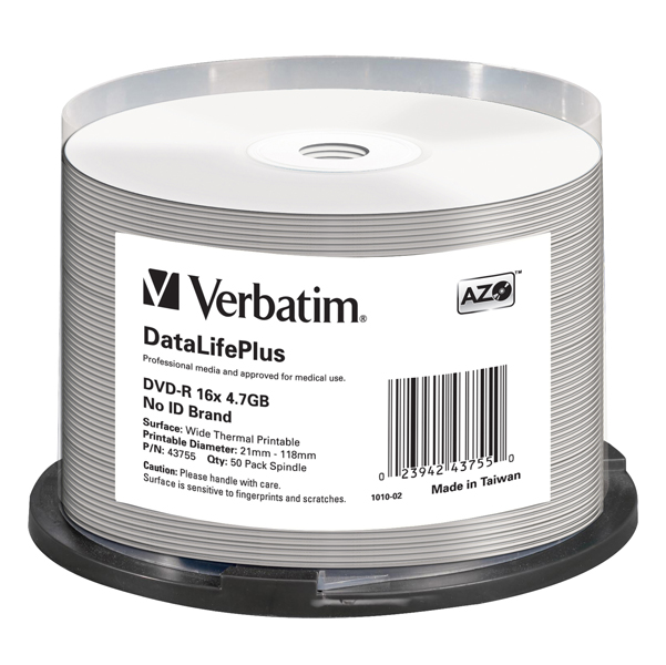  Verbatim - Scatola 50 DVD-R - stampabile - 43755 - 4,7GB 