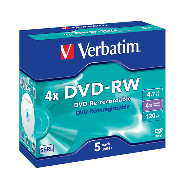  Verbatim - Scatola 5 DVD-RW - Jewel Case - serigrafato - 43285 - 4,7GB 