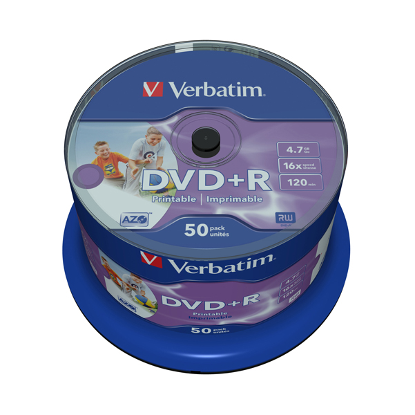  Verbatim - Scatola 50 DVD+R - stampabile - 43512 - 4,7GB 