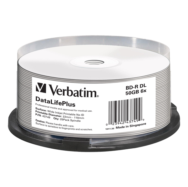  Verbatim - Scatola 25 Blu Ray BD-R - stampabile - 43749 - 50GB 