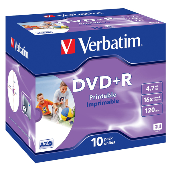  Verbatim - Scatola 10 DVD+R Jewel Case - stampabile - 43508 - 4,7GB 
