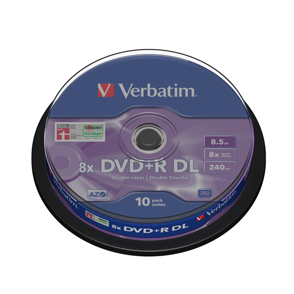  Verbatim - Scatola 10 DVD+R Dual Layer - serigrafato Spindle - 43666 - 8,5GB 