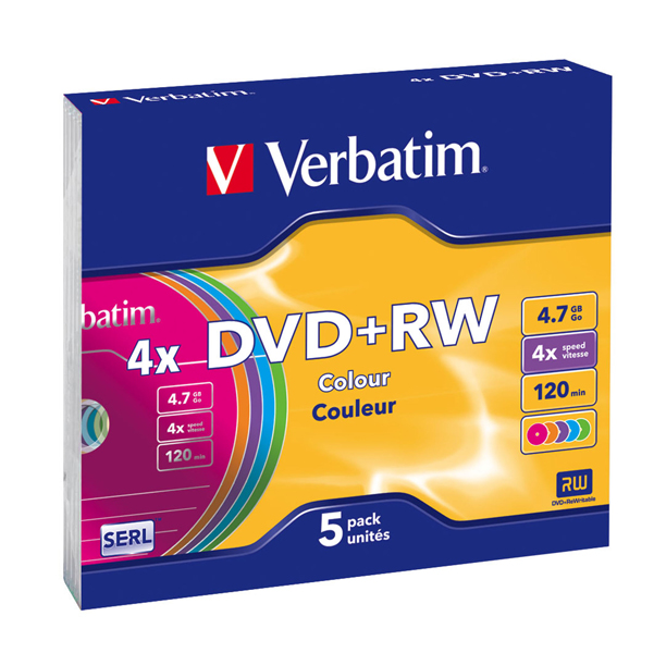  Verbatim - Scatola 5 DVD+RW - colore - 43297 - 4,7GB 