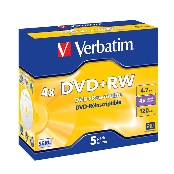  Verbatim - Scatola 5 DVD+RW - Jewel Case - serigrafato - 43229 - 4,7GB 